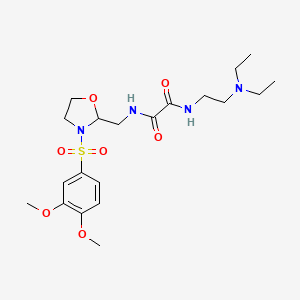 molecular formula C20H32N4O7S B2546499 N1-(2-(diethylamino)ethyl)-N2-((3-((3,4-dimethoxyphenyl)sulfonyl)oxazolidin-2-yl)methyl)oxalamide CAS No. 868982-99-4