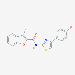 molecular formula C19H13FN2O2S B254650 N-[4-(4-fluorophenyl)-1,3-thiazol-2-yl]-3-methyl-1-benzofuran-2-carboxamide 