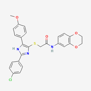 2-{[2-(4-chlorophenyl)-5-(4-methoxyphenyl)-1H-imidazol-4-yl]sulfanyl}-N-(2,3-dihydro-1,4-benzodioxin-6-yl)acetamide