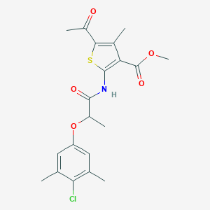 molecular formula C20H22ClNO5S B254651 Methyl 5-acetyl-2-{[2-(4-chloro-3,5-dimethylphenoxy)propanoyl]amino}-4-methyl-3-thiophenecarboxylate 