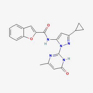 molecular formula C20H17N5O3 B2546529 N-(3-环丙基-1-(4-甲基-6-氧代-1,6-二氢嘧啶-2-基)-1H-吡唑-5-基)苯并呋喃-2-甲酰胺 CAS No. 1202984-72-2