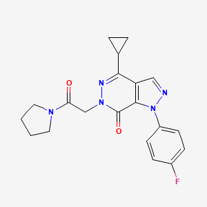 molecular formula C20H20FN5O2 B2546658 4-cyclopropyl-1-(4-fluorophenyl)-6-(2-oxo-2-(pyrrolidin-1-yl)ethyl)-1H-pyrazolo[3,4-d]pyridazin-7(6H)-one CAS No. 1105200-79-0