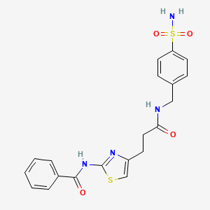 molecular formula C20H20N4O4S2 B2546683 N-(4-(3-oxo-3-((4-sulfamoylbenzyl)amino)propyl)thiazol-2-yl)benzamide CAS No. 1021266-73-8