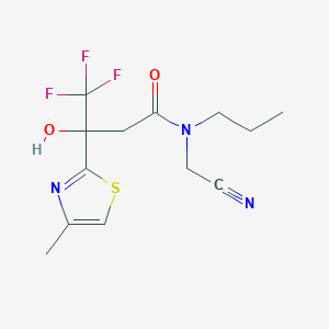 molecular formula C13H16F3N3O2S B2546690 N-(cyanomethyl)-4,4,4-trifluoro-3-hydroxy-3-(4-methyl-1,3-thiazol-2-yl)-N-propylbutanamide CAS No. 1311514-42-7