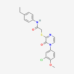 molecular formula C21H20ClN3O3S B2546710 2-((4-(3-chloro-4-methoxyphenyl)-3-oxo-3,4-dihydropyrazin-2-yl)thio)-N-(4-ethylphenyl)acetamide CAS No. 899987-81-6