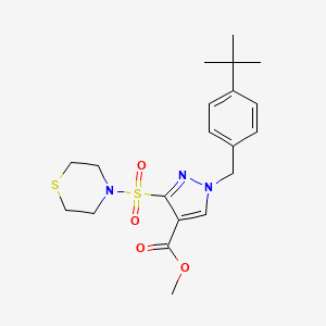 molecular formula C20H27N3O4S2 B2546712 methyl 1-(4-(tert-butyl)benzyl)-3-(thiomorpholinosulfonyl)-1H-pyrazole-4-carboxylate CAS No. 1251675-62-3