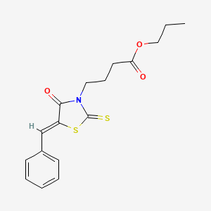 molecular formula C17H19NO3S2 B2546718 (Z)-propyl 4-(5-benzylidene-4-oxo-2-thioxothiazolidin-3-yl)butanoate CAS No. 265098-89-3