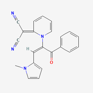 molecular formula C22H16N4O B2546723 2-[1-[(E)-1-(1-甲基吡咯-2-基)-3-氧代-3-苯基丙-1-烯-2-基]吡啶-2-亚甲基]丙二腈 CAS No. 326022-90-6
