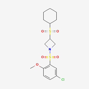 molecular formula C16H22ClNO5S2 B2546749 1-((5-氯-2-甲氧基苯基)磺酰基)-3-(环己基磺酰基)氮杂环丁烷 CAS No. 1448130-97-9