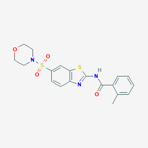 molecular formula C19H19N3O4S2 B254678 2-methyl-N-[6-(4-morpholinylsulfonyl)-1,3-benzothiazol-2-yl]benzamide 