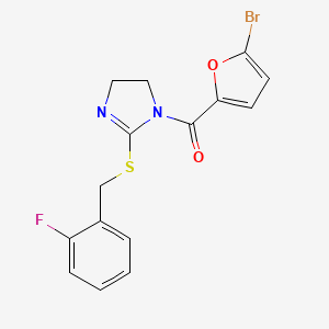 molecular formula C15H12BrFN2O2S B2546811 (5-bromofuran-2-yl)(2-((2-fluorobenzyl)thio)-4,5-dihydro-1H-imidazol-1-yl)methanone CAS No. 851807-25-5