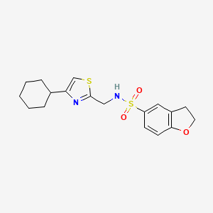molecular formula C18H22N2O3S2 B2546825 N-((4-cyclohexylthiazol-2-yl)methyl)-2,3-dihydrobenzofuran-5-sulfonamide CAS No. 2034490-74-7