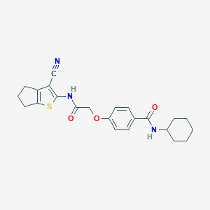 molecular formula C23H25N3O3S B254684 4-{2-[(3-cyano-5,6-dihydro-4H-cyclopenta[b]thien-2-yl)amino]-2-oxoethoxy}-N-cyclohexylbenzamide 