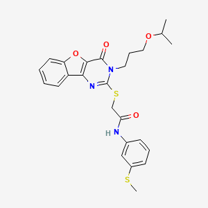 molecular formula C25H27N3O4S2 B2546844 2-((3-(3-isopropoxypropyl)-4-oxo-3,4-dihydrobenzofuro[3,2-d]pyrimidin-2-yl)thio)-N-(3-(methylthio)phenyl)acetamide CAS No. 899742-05-3