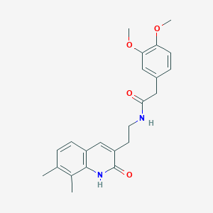 molecular formula C23H26N2O4 B2546848 2-(3,4-dimethoxyphenyl)-N-(2-(7,8-dimethyl-2-oxo-1,2-dihydroquinolin-3-yl)ethyl)acetamide CAS No. 851408-06-5