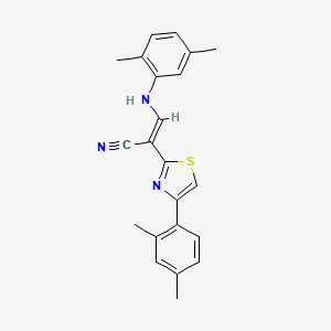 molecular formula C22H21N3S B2546850 (E)-3-((2,5-dimethylphenyl)amino)-2-(4-(2,4-dimethylphenyl)thiazol-2-yl)acrylonitrile CAS No. 477186-98-4