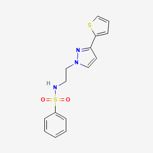 molecular formula C15H15N3O2S2 B2546859 N-(2-(3-(thiophen-2-yl)-1H-pyrazol-1-yl)ethyl)benzenesulfonamide CAS No. 1448071-98-4