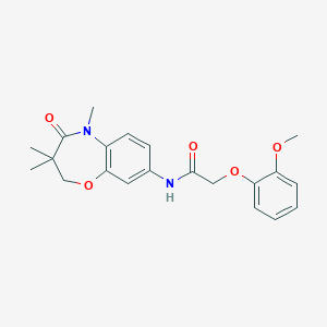 molecular formula C21H24N2O5 B2546877 2-(2-甲氧基苯氧基)-N-(3,3,5-三甲基-4-氧代-2,3,4,5-四氢苯并[b][1,4]噁唑-8-基)乙酰胺 CAS No. 921561-43-5