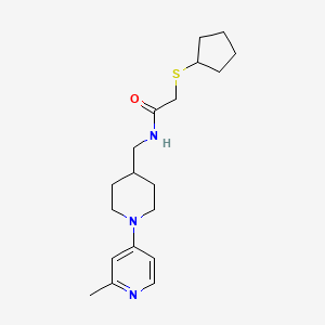 molecular formula C19H29N3OS B2546880 2-Cyclopentylsulfanyl-N-[[1-(2-methylpyridin-4-yl)piperidin-4-yl]methyl]acetamide CAS No. 2415556-00-0