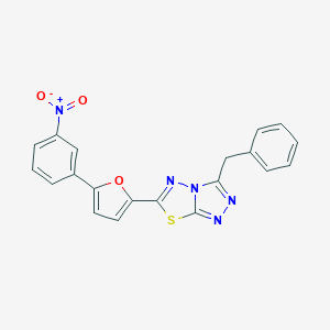 molecular formula C20H13N5O3S B254693 3-Benzyl-6-(5-{3-nitrophenyl}-2-furyl)[1,2,4]triazolo[3,4-b][1,3,4]thiadiazole 
