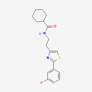 molecular formula C18H21FN2OS B2546967 N-[2-[2-(3-fluorophenyl)-1,3-thiazol-4-yl]ethyl]cyclohexanecarboxamide CAS No. 933018-49-6