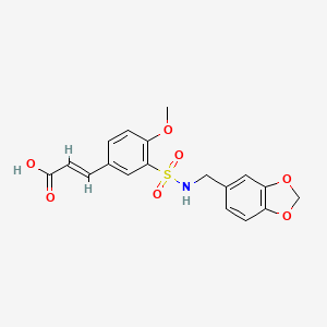 molecular formula C18H17NO7S B2546968 (E)-3-(3-(N-(benzo[d][1,3]dioxol-5-ylmethyl)sulfamoyl)-4-methoxyphenyl)acrylic acid CAS No. 324044-84-0