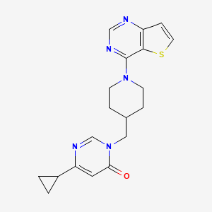 molecular formula C19H21N5OS B2546976 6-Cyclopropyl-3-[(1-{thieno[3,2-d]pyrimidin-4-yl}piperidin-4-yl)methyl]-3,4-dihydropyrimidin-4-one CAS No. 2097913-09-0