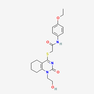 molecular formula C20H25N3O4S B2546996 N-(4-エトキシフェニル)-2-((1-(2-ヒドロキシエチル)-2-オキソ-1,2,5,6,7,8-ヘキサヒドロキナゾリン-4-イル)チオ)アセトアミド CAS No. 941920-22-5