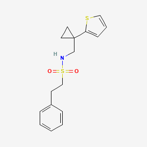 molecular formula C16H19NO2S2 B2546997 2-苯基-N-((1-(噻吩-2-基)环丙基)甲基)乙磺酰胺 CAS No. 1203059-03-3