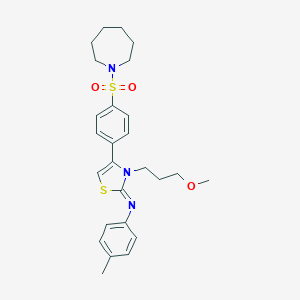 molecular formula C26H33N3O3S2 B254700 N-(4-[4-(1-azepanylsulfonyl)phenyl]-3-(3-methoxypropyl)-1,3-thiazol-2(3H)-ylidene)-N-(4-methylphenyl)amine 