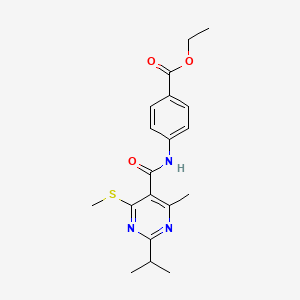 molecular formula C19H23N3O3S B2547000 Ethyl 4-[4-methyl-6-(methylsulfanyl)-2-(propan-2-yl)pyrimidine-5-amido]benzoate CAS No. 1030141-62-8
