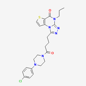 molecular formula C24H27ClN6O2S B2547007 1-(4-(4-(4-chlorophenyl)piperazin-1-yl)-4-oxobutyl)-4-propylthieno[2,3-e][1,2,4]triazolo[4,3-a]pyrimidin-5(4H)-one CAS No. 892769-32-3