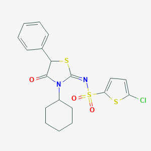 molecular formula C19H19ClN2O3S3 B254701 5-chloro-N-(3-cyclohexyl-4-oxo-5-phenyl-1,3-thiazolidin-2-ylidene)-2-thiophenesulfonamide 