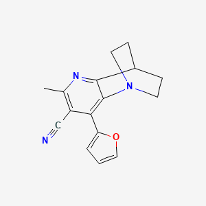 molecular formula C16H15N3O B2547019 3-(Furan-2-yl)-5-methyl-1,6-diazatricyclo[6.2.2.0^{2,7}]dodeca-2(7),3,5-triene-4-carbonitrile CAS No. 860644-75-3