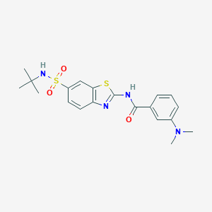 molecular formula C20H24N4O3S2 B254704 N-[6-(tert-butylsulfamoyl)-1,3-benzothiazol-2-yl]-3-(dimethylamino)benzamide 