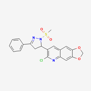 molecular formula C20H16ClN3O4S B2547056 6-chloro-7-(1-(methylsulfonyl)-3-phenyl-4,5-dihydro-1H-pyrazol-5-yl)-[1,3]dioxolo[4,5-g]quinoline CAS No. 685135-53-9