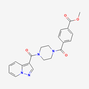 molecular formula C21H20N4O4 B2547070 4-(4-(ピラゾロ[1,5-a]ピリジン-3-カルボニル)ピペラジン-1-カルボニル)安息香酸メチル CAS No. 1396680-20-8