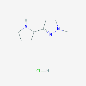 molecular formula C8H14ClN3 B2547071 1-甲基-3-吡咯烷-2-基吡唑；盐酸盐 CAS No. 2375267-79-9