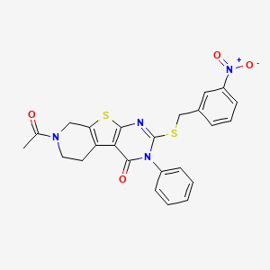 molecular formula C24H20N4O4S2 B2547118 7-乙酰基-2-((3-硝基苄基)硫代)-3-苯基-5,6,7,8-四氢吡啶并[4',3':4,5]噻吩并[2,3-d]嘧啶-4(3H)-酮 CAS No. 946236-34-6