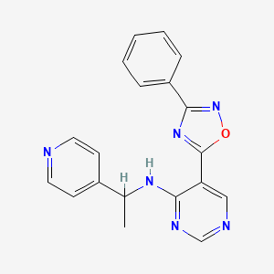 molecular formula C19H16N6O B2547122 5-(3-Phenyl-1,2,4-oxadiazol-5-yl)-N-(1-pyridin-4-ylethyl)pyrimidin-4-amine CAS No. 2380194-55-6