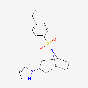 molecular formula C18H23N3O2S B2547130 (1R,5S)-8-((4-ethylphenyl)sulfonyl)-3-(1H-pyrazol-1-yl)-8-azabicyclo[3.2.1]octane CAS No. 2320465-07-2