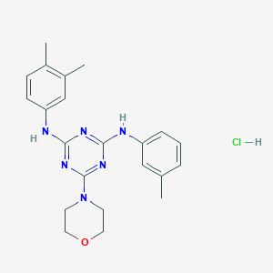 molecular formula C22H27ClN6O B2547133 N2-(3,4-dimethylphenyl)-6-morpholino-N4-(m-tolyl)-1,3,5-triazine-2,4-diamine hydrochloride CAS No. 1179488-52-8