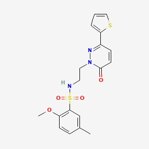 molecular formula C18H19N3O4S2 B2547134 2-methoxy-5-methyl-N-(2-(6-oxo-3-(thiophen-2-yl)pyridazin-1(6H)-yl)ethyl)benzenesulfonamide CAS No. 946341-35-1
