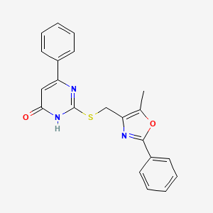 molecular formula C21H17N3O2S B2547135 2-(((5-Methyl-2-phenyloxazol-4-yl)methyl)thio)-6-phenylpyrimidin-4-ol CAS No. 1040646-01-2