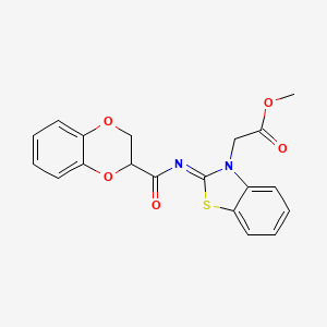 molecular formula C19H16N2O5S B2547142 (Z)-methyl 2-(2-((2,3-dihydrobenzo[b][1,4]dioxine-2-carbonyl)imino)benzo[d]thiazol-3(2H)-yl)acetate CAS No. 897734-15-5