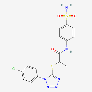molecular formula C16H15ClN6O3S2 B2547147 2-((1-(4-chlorophenyl)-1H-tetrazol-5-yl)thio)-N-(4-sulfamoylphenyl)propanamide CAS No. 887347-82-2
