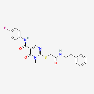 molecular formula C22H21FN4O3S B2547165 N-(4-氟苯基)-1-甲基-6-氧代-2-((2-氧代-2-(苯乙氨基)乙基)硫代)-1,6-二氢嘧啶-5-甲酰胺 CAS No. 894030-18-3