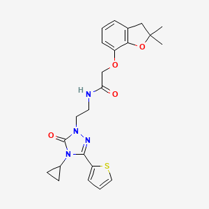 molecular formula C23H26N4O4S B2547166 N-(2-(4-cyclopropyl-5-oxo-3-(thiophen-2-yl)-4,5-dihydro-1H-1,2,4-triazol-1-yl)ethyl)-2-((2,2-dimethyl-2,3-dihydrobenzofuran-7-yl)oxy)acetamide CAS No. 1448134-65-3