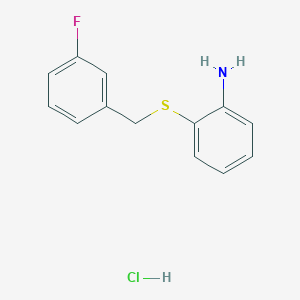 molecular formula C13H13ClFNS B2547173 {2-[(3-Fluorobenzyl)thio]phenyl}amine hydrochloride CAS No. 1049757-56-3