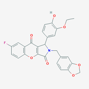 molecular formula C27H20FNO7 B254718 2-(1,3-Benzodioxol-5-ylmethyl)-1-(3-ethoxy-4-hydroxyphenyl)-7-fluoro-1,2-dihydrochromeno[2,3-c]pyrrole-3,9-dione 